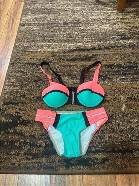 Coral and Teal Colorblock Women's Swim Bikini